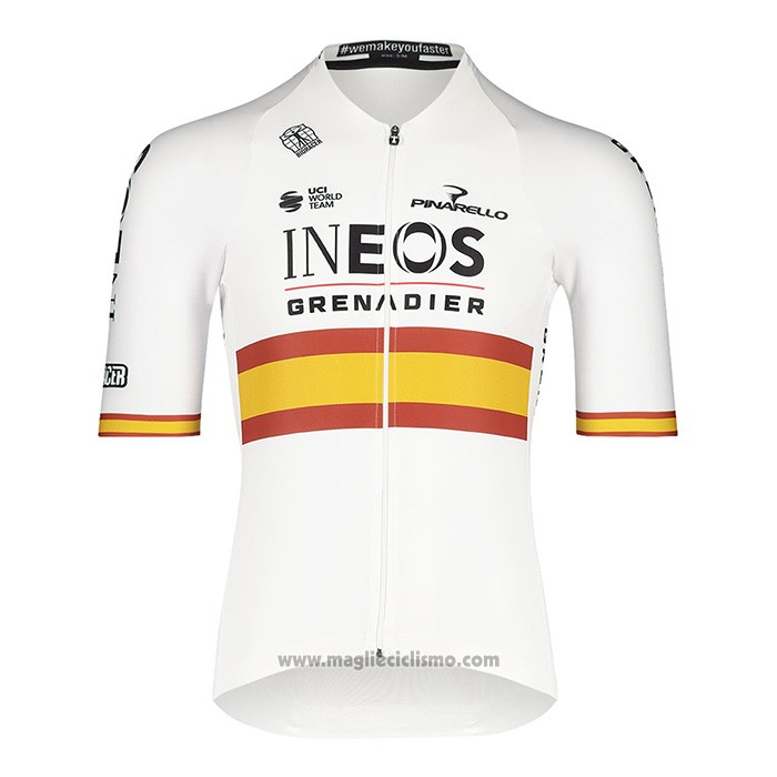 2022 Abbigliamento Ciclismo Spagna Champion Ineos Bianco Rosso Manica Corta e Salopette